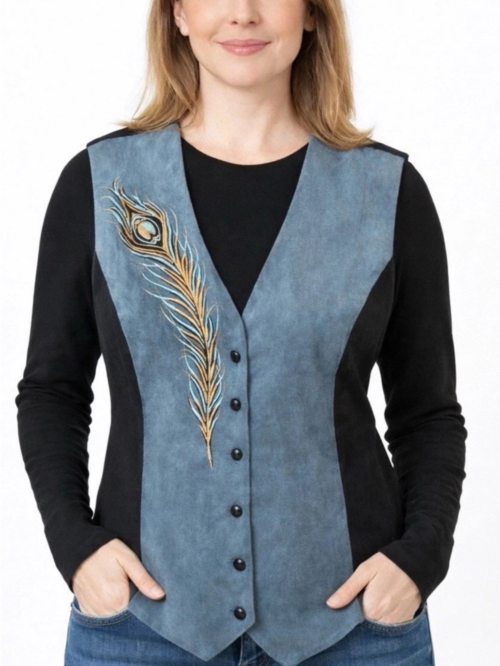 Bob Mackie Wearable Art Peacock Embroidered Vest Women L